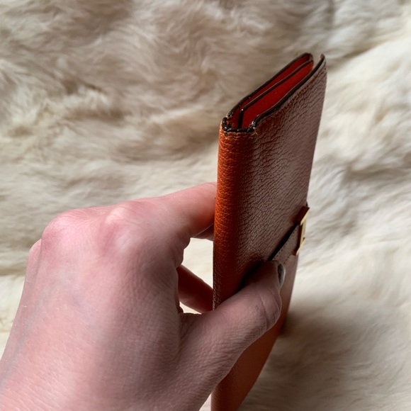Hermes Bearn tri-fold leather wallet orange gold hardware - Picture 13 of 16
